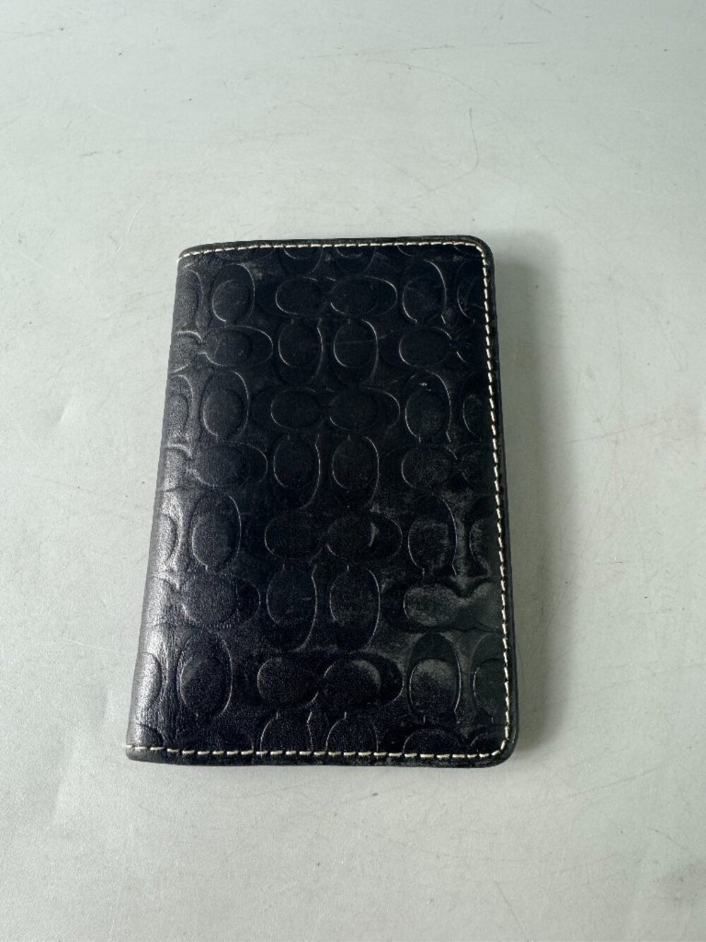 Authentic Coach Black Signature Embossed Leather Slim Card Holder
